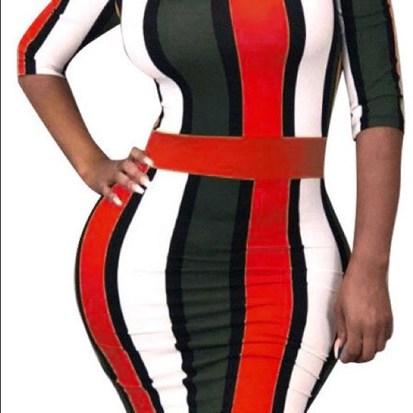 Multi Color Stripe Dress Red - Picture 2 of 6
